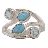 Sterling Silver Swirl Larimar Ring with Blue Topaz